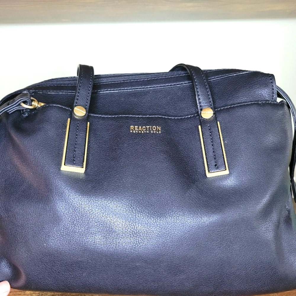 Kenneth Cole Reaction Black Shoulder Bag with Gold Accents